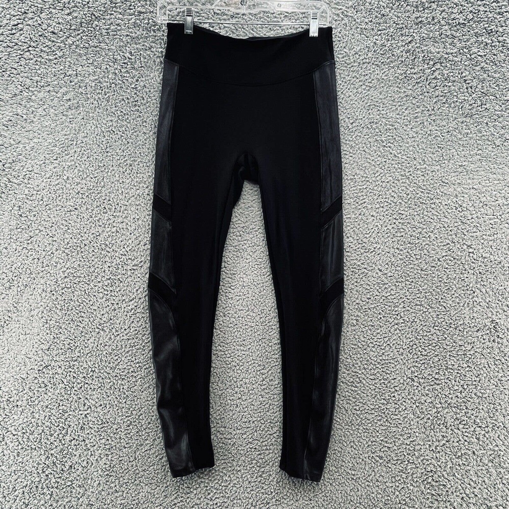Spanx Leggings Black Faux Leather Side Stripe High Rise Full Length